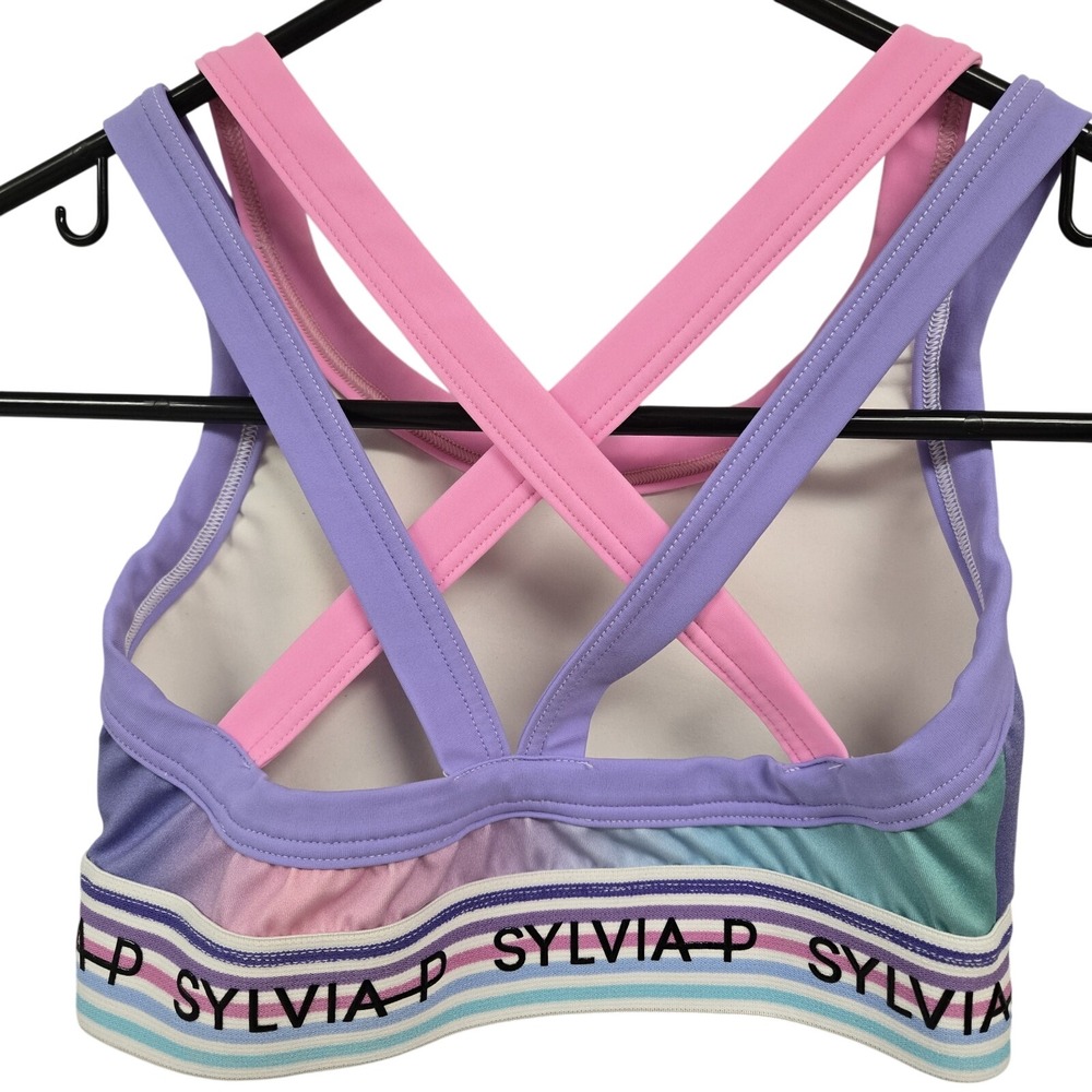 SYLVIA P Crop Top Sports Bra Dance Gymnastics Pink Purple Ombre Strappy Size 12 - Picture 4 of 5
